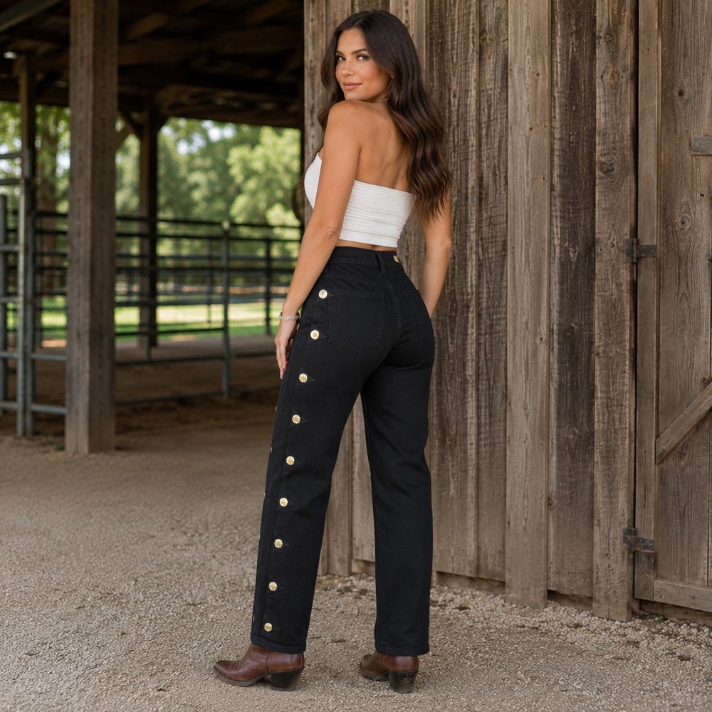VNTG Lawman Western Black High Waisted Button Side Tapered Leg Jeans 0 22x32